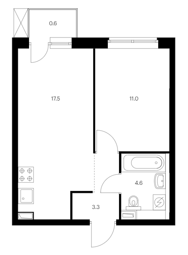 1-комнатная квартира 37 м², 2/12 эт., ЖК «Шкиперский 19»
